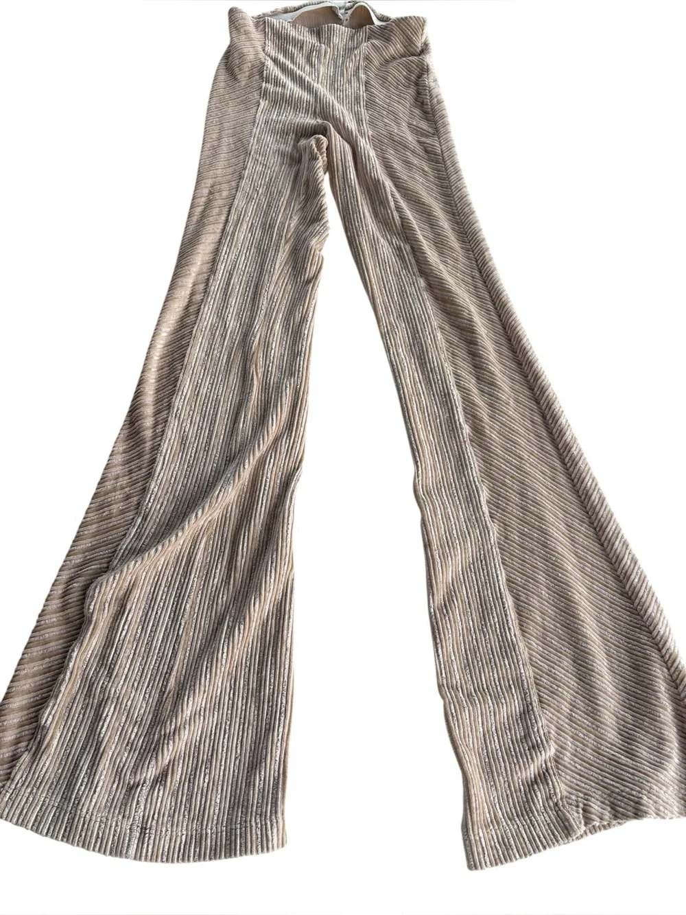 Free People Slim Pull-On Velvet Flare Pants XS Champagne High Rise Striped Boho